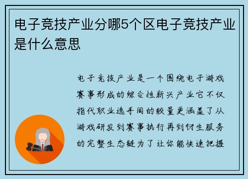 电子竞技产业分哪5个区电子竞技产业是什么意思